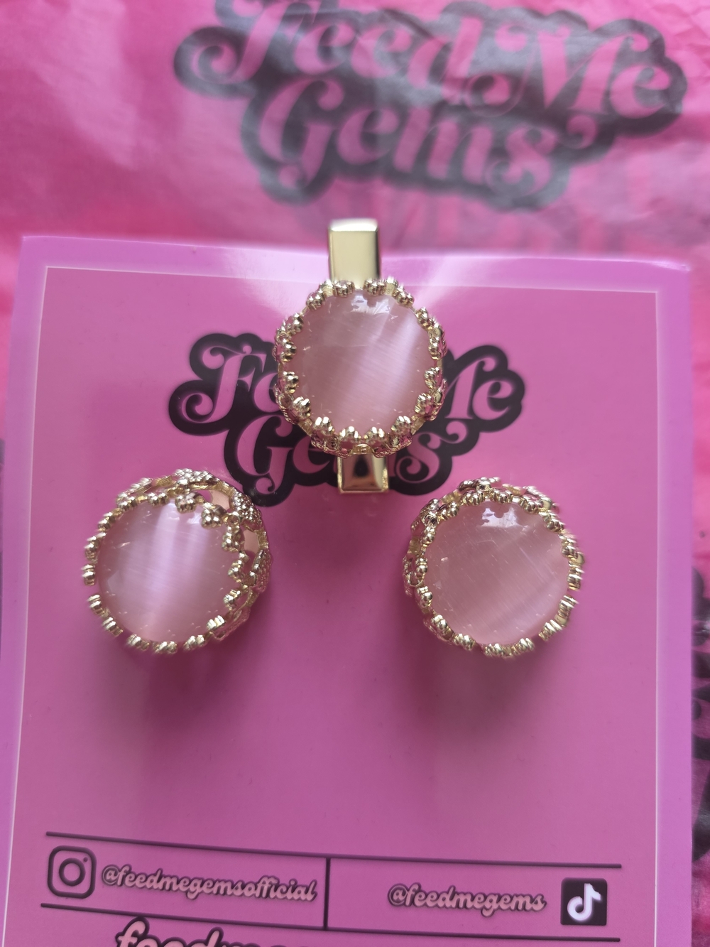 Gold Pink Glinda FEED ME GEMS Jewelry Set - Hair Candy (Clamp) and Earrings